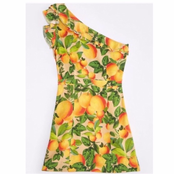 NWT Farm Rio Orange Sands One Shoulder Linen Dress Medium - Picture 4 of 16